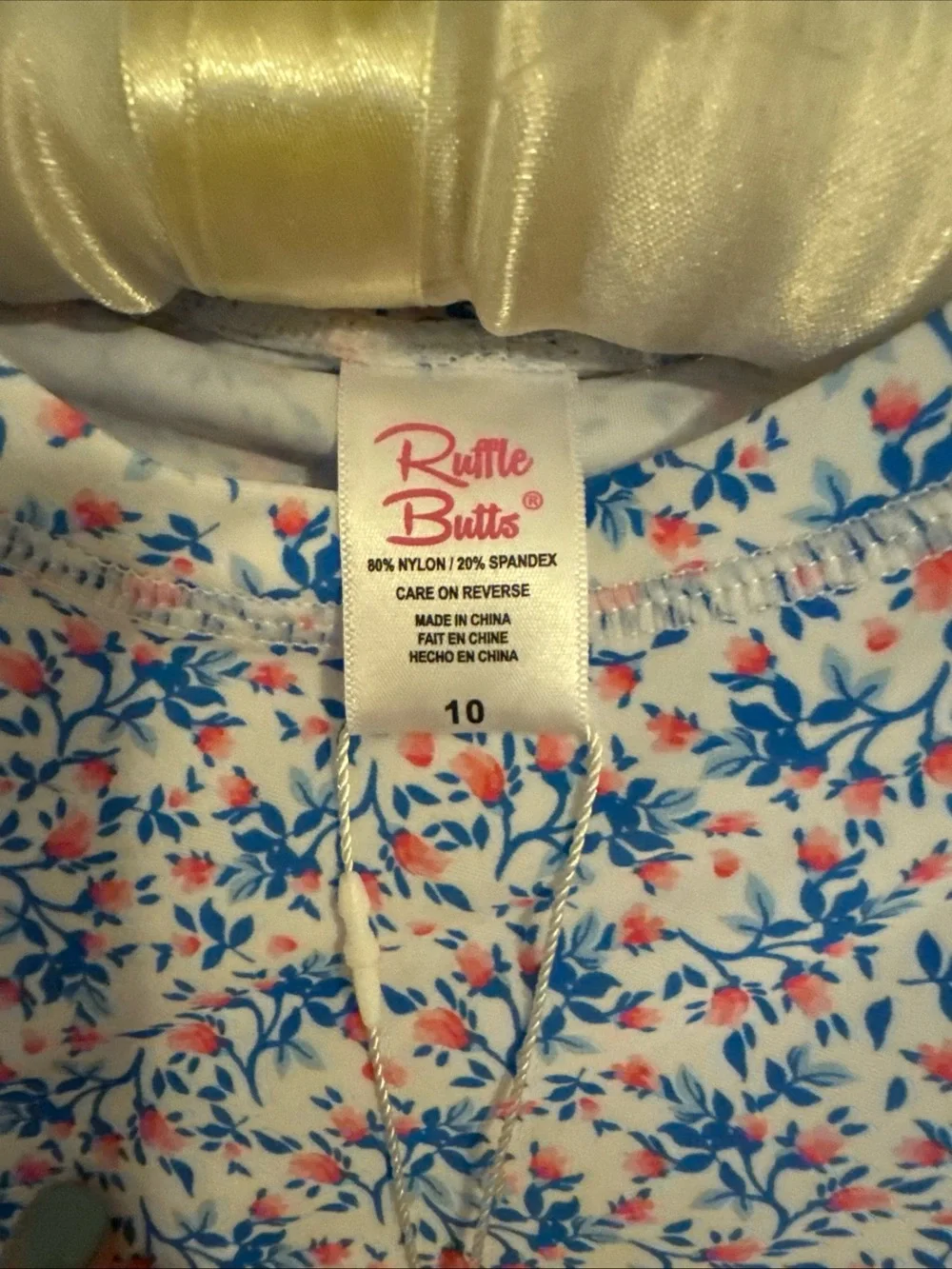 RUFFLE BUTTS Girls' Size 10. Long Sleeve Rash Guard Swim Shirt Tea Flowers NEW